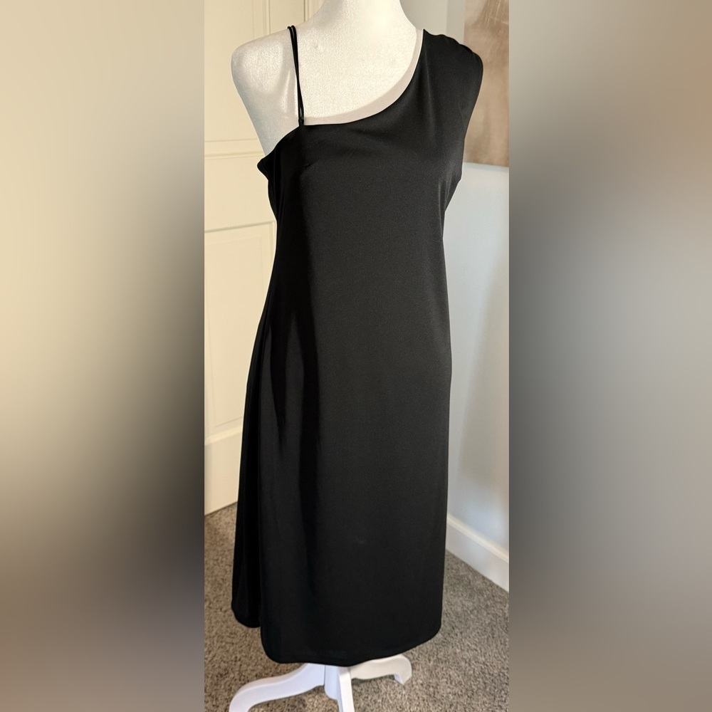 Express Women’s Black Midi One Shoulder Lined Slit Homecoming Party Dress 11/12